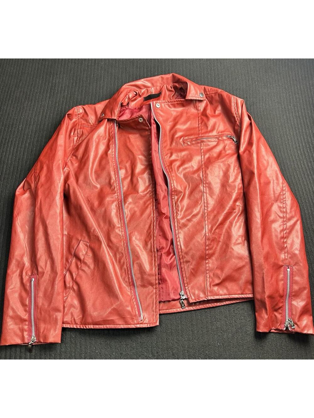 ❤️🔥 Unbranded Red Moto Faux Leather Jacket Women Size 2XL. 12-17 🔥❤️ - Picture 2 of 10